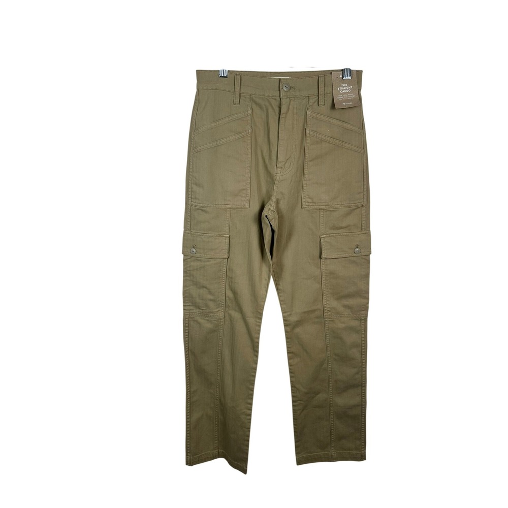 Madewell 90s Straight Cargo Women 27 Green NEW Herringbone High Rise NN411